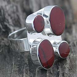 Sterling Silver Red Jasper Adjustable Ring (Mexico)  
