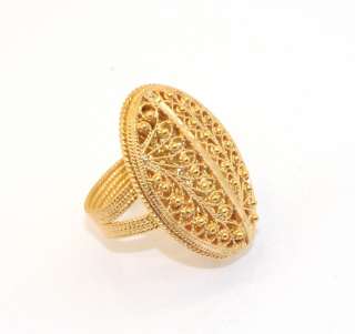   Domed Oval Filigree Ring 14K Yellow Gold Clad Sterling Silver Size 9