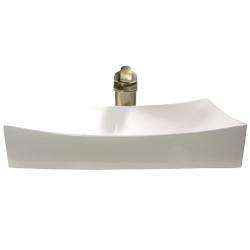   Porcelain Vessel Sink with Brushed Nickel Waterfall Bathroom Faucet