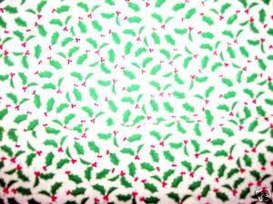 Christmas Fabric Holly Leaves on off white background  