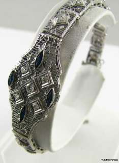 Vintage FILIGREE Diamond & Sapphire BRACELET 14k W Gold  