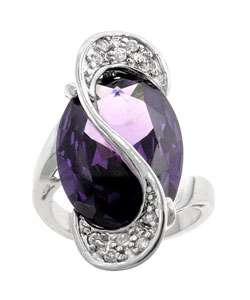 Silvertone Oversized Purple CZ Cocktail Ring  