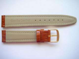 Light brown bark print leather watch band plated buckle *Swiss Quality 