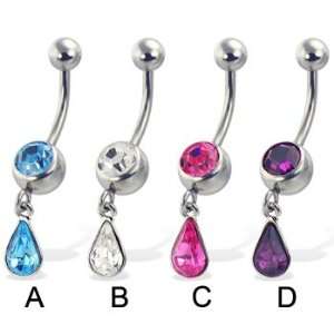   belly button ring with dangling teardrop gem, purple   D Jewelry