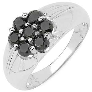  0.91 Carat Genuine Black Diamond Sterling Silver Ring 
