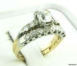   VS Diamond Engagement Ring & Wedding Band Vintage Set   14k & 18k Gold