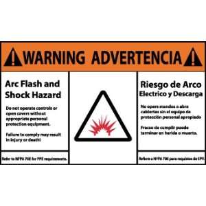 Warning, Arc Flash And Shock Hazard, Bilingual, (Graphic), 3X5 