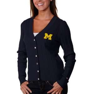   Michigan Wolverines Ladies Jenny Full Button Cardigan   Navy Blue