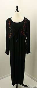 NWT Vtg Carole Little Long Black Tencel Rayon Dress Size 16  