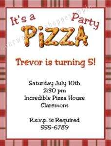 10 Personalized PIZZA PARTY Birthday Invitations  