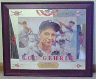 Seagrams 7 Framed Mirror ~ Lou Gehrig Baseball Sign Wood Frame 23 1/2 
