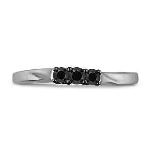   Sterling Silver Round Diamond Black Three Stone Promise Ring (1/6 cttw