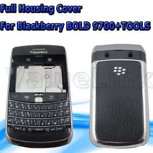 Full Housing Case Cover for Blackberry Bold 9700 Black + Silver + 5 