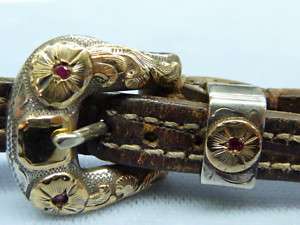 Old sterling w solid 10k yg red stone watch band ladies  