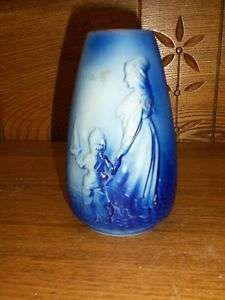 Antique Blue And White Cameo Type Vase   Mother & Child  