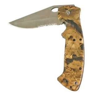   Knife With Camouflage Tree Look Handle And Half Serrated Blade 5.5