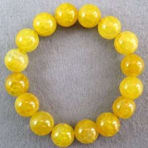  Yellow Dragon Skin Agate Gem Beads Elastic Bracelet 