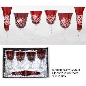  Ruby Crystal Glassware Set of 6