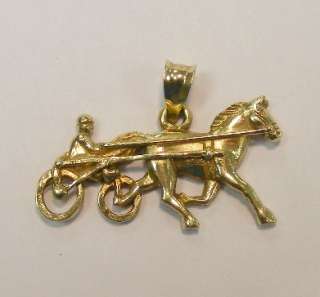 14K YELLOW GOLD HARNESS HORSE TRACK RACING PENDANT  