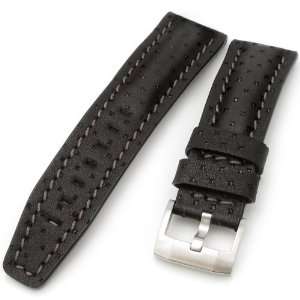   Black Semi perforated Pilot Watch Strap Grey St. in Breitling Style