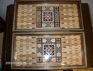 Syrian handcrafted inlaid wood mosaic chess, checkers and backgammon 