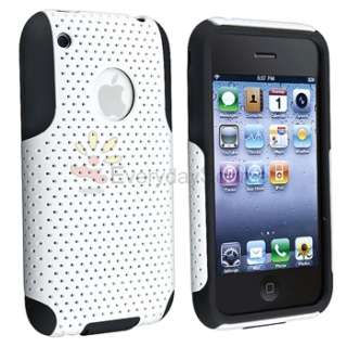   BLACK Gel / White Mesh Hard Case+Privacy Protector For iPhone 3 3G 3GS