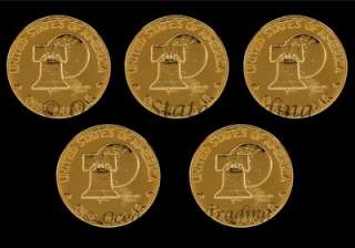   24 kt Gold Plated 1776 1976 Eisenhower Dollar Coin (5 Coins)  