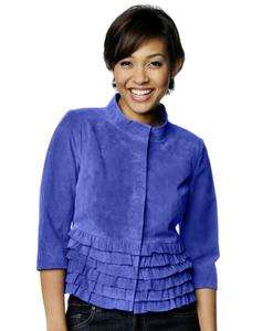 Terry Lewis Suede Jacket Ruffle Detail $149.90 *BLUE* S  