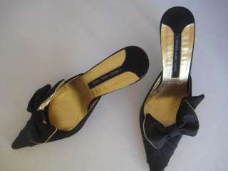 NEW CARMEN MARC VALVO BLACK and GOLD SATIN PUMPS WITH BOW*Size 7 