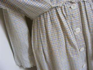 Vtg EARLY 1900s Edwardian Cotton Plaid House Dress Praire M/L Lace 
