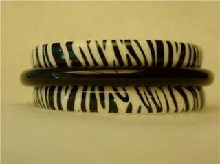 Vtg 60s Stack Lucite Plastic Bangle Bracelet Set 3 Zebra Print Pair 