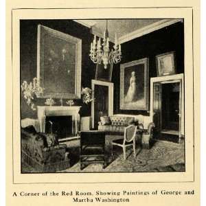 1922 Print White House Washington Red Room Paintings   Original 