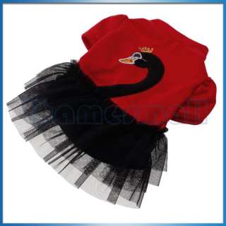 Pet Dog Ruffle Tulle Skirt Dress Apparel Clothing w/ Cute Swan Pattern 