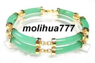Two Rows Natural Light Green Jade 18KGP Clasp Bracelet  