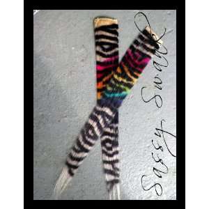   2x 12 Rainbow Zebra Print Clip in 100% Human Hair Extensions Beauty