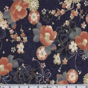  45 Wide Pearl River Ribboned Floral Midnight Fabric By 