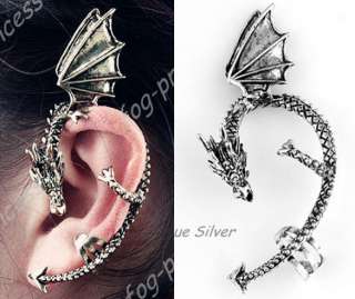 Gothic Earring / Vintage Antique Wing Dragons LURE Ear Cuff Warp Clip 