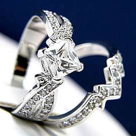   2pc Engagement Wedding Womens Band Ring Princess cut Bridal Set  
