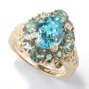  14K Gold Blue Zircon, Alexandrite & Diamond Ring Jewelry