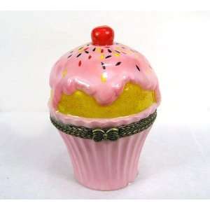 Pink Frosting Cupcake Porcelain Hinged Trinket Box phb  