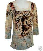   Sugar Cotton Print Natural Western Style Top   Wild Stable SM  