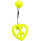 Body Candy Yellow Neon Peace Sign Heart Belly Ring