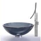 Kraus Clear Black Glass Vessel Sink and Millennium Faucet Set, Satin 