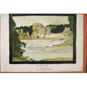  Esby Abbey Yorkshire Watercolor Fine Art Antique Paint 