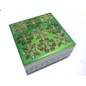 Wooden Box, 5248, Traditional Polish Handcraft, Hinged, Green with 
