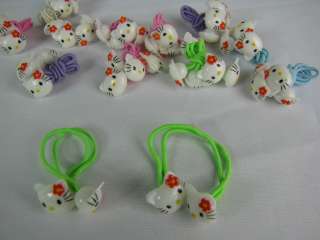Hello Kitty 12 pairs Pony Tail Bands / Holder 5 Colors + Hello Kitty 