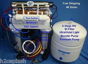   System 6 Stage 24/35/50g RO/UV/DI/Booster/Permeate Water Filter  