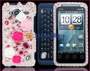 Bling Diamond Pink Rose Full Hard Case Cover For HTC EVO SHIFT 4G 