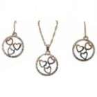 Tri color Hearts in Circle Earring and Pendant Set in 14K Gold and 