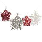   of 4 Red and Silver Glitter Symmetrical Snowflake Christmas Ornaments